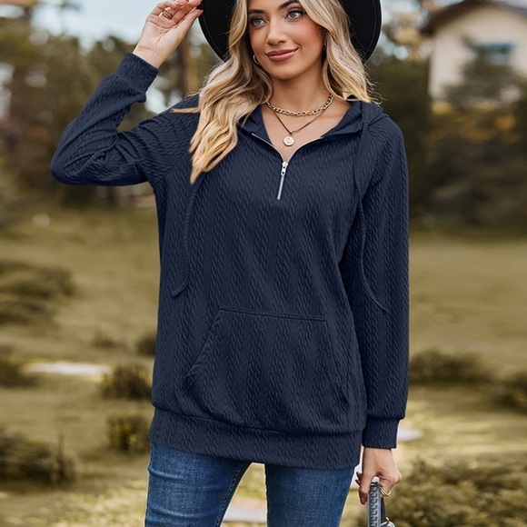 Cable-Knit Comfort Quarter Zip Hoodie - Picture 2 of 5